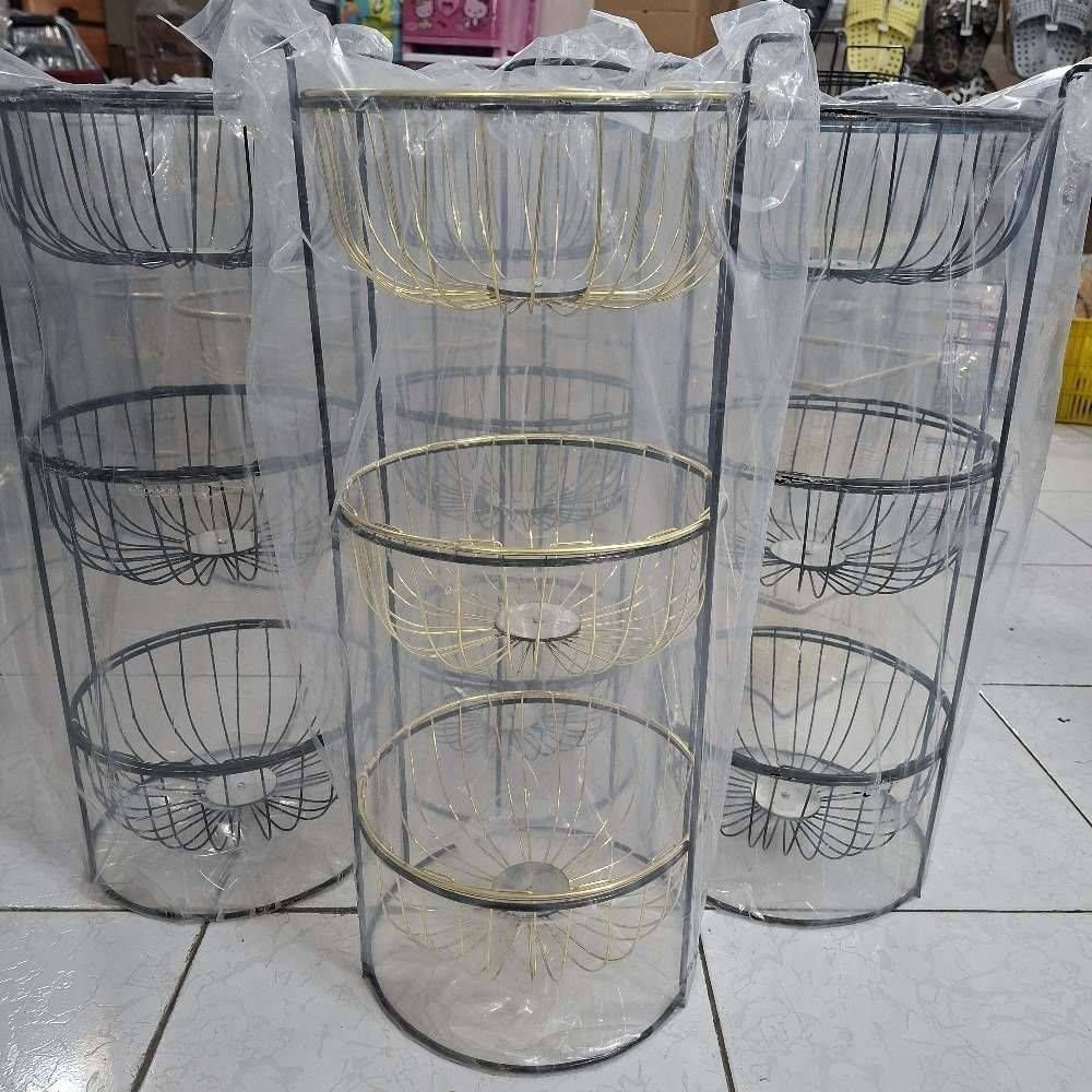 جا پیازی 3طبقه گرد فلزی طلایی مشکی 505204